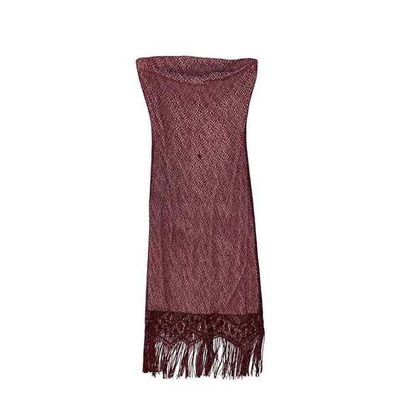 Y2K Charlotte Russe Burgundy Strapless Dress w Netted Overlay and Fringe Hem - Picture 1 of 4